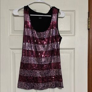 Sequin Striped Tank Top - Pink and Black size large
